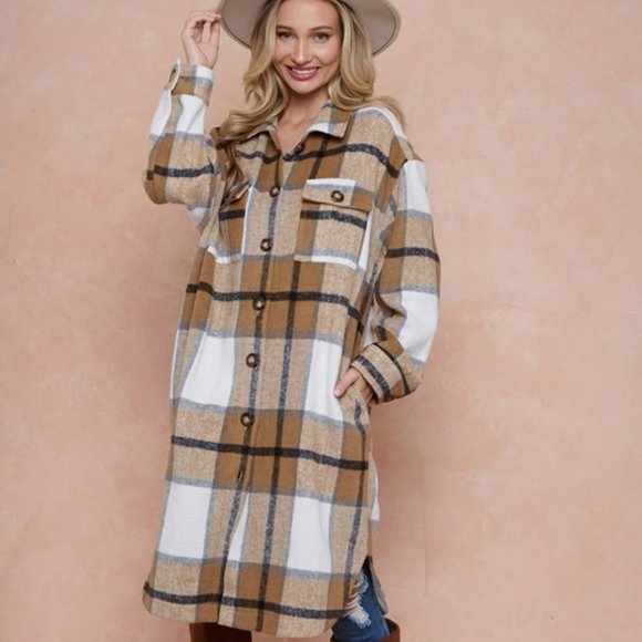 new ON BLUE DUSTER FLANNEL SHAKET JACKET SHIRT mustard plaid western boho SM-LG - Picture 3 of 7